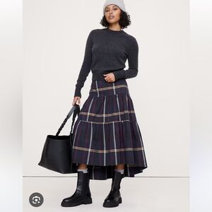 Sold out BNWT Banana Republic Tiered Midi Skirt Plaid Cotton Navy MD